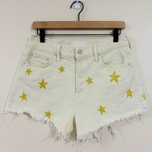 Mother Denim The Tomcat Kick Fray Embroidered Shorts, Shoot For The Stars, 29